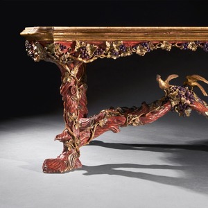 Italian carved wood faux bois vine branch polychrome centre table