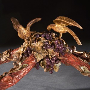 Italian carved wood faux bois vine branch polychrome centre table