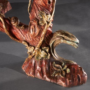 Italian carved wood faux bois vine branch polychrome centre table