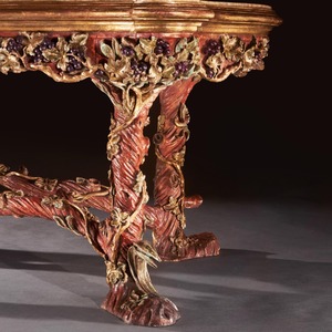 Italian carved wood faux bois vine branch polychrome centre table