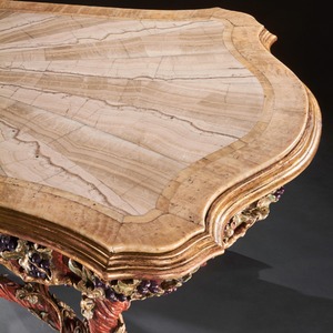 Italian carved wood faux bois vine branch polychrome centre table