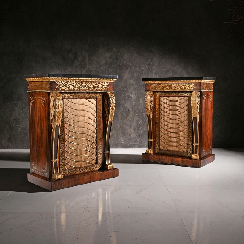 An Exceptionally Fine Pair of Regency Period Brass Inlaid Side Cabinets, Attributed to Louis Constantin Le Gaigneur 