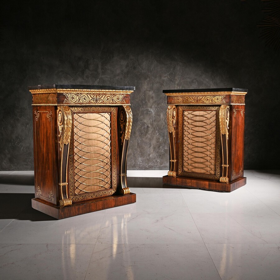 An Exceptionally Fine Pair of Regency Period Brass Inlaid Side Cabinets, Attributed to Louis Constantin Le Gaigneur 