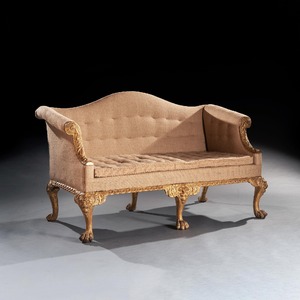 George II Giltwood Sofa on Lion Mask Hairy Paw Feet In The Manner of Giles Grendey 