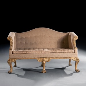 George II Giltwood Sofa on Lion Mask Hairy Paw Feet In The Manner of Giles Grendey 