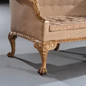 George II Giltwood Sofa on Lion Mask Hairy Paw Feet In The Manner of Giles Grendey 