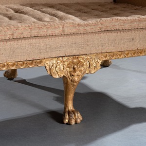George II Giltwood Sofa on Lion Mask Hairy Paw Feet In The Manner of Giles Grendey 