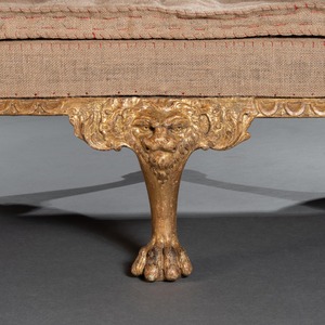 George II Giltwood Sofa on Lion Mask Hairy Paw Feet In The Manner of Giles Grendey 