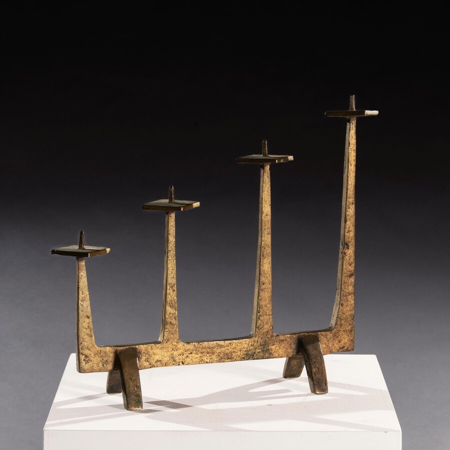 Brutalist Candelabra Candlestick 1960s after Felix Agostini In Solid Bronze 