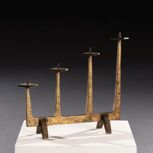 Brutalist Candelabra Candlestick 1960s after Felix Agostini In Solid Bronze 