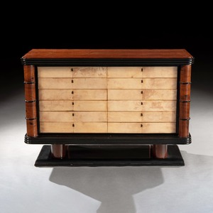 Art Deco Palisander Commode of Unusual Form With Parchment Covered Drawers