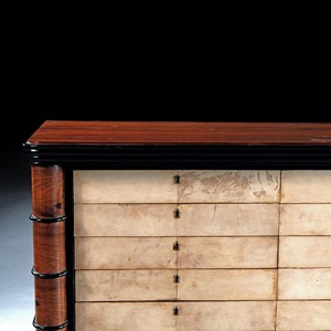 Art Deco Palisander Commode of Unusual Form With Parchment Covered Drawers