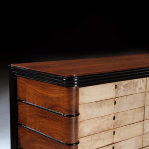 Art Deco Palisander Commode of Unusual Form With Parchment Covered Drawers