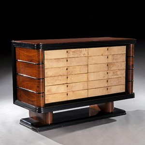 Art Deco Palisander Commode of Unusual Form With Parchment Covered Drawers