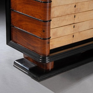 Art Deco Palisander Commode of Unusual Form With Parchment Covered Drawers