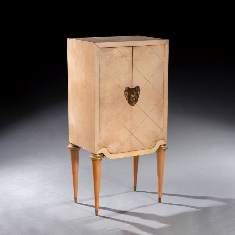 Maurice Jallot French Art Deco Parchment Inlaid Cabinet