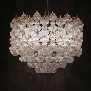 A Fine Pair of Mid Century Hand Blown Glass Chandeliers Designed by Flavio Poli for Seguso, Murano,