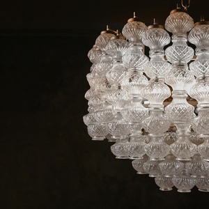 A Fine Pair of Mid Century Hand Blown Glass Chandeliers Designed by Flavio Poli for Seguso, Murano,