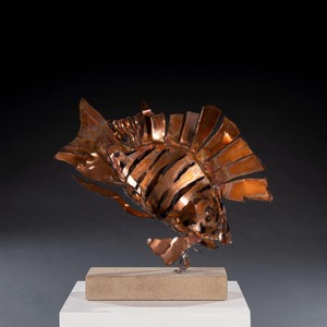 Contemporary Modern Art Copper Lionfish Sculpture by Tony Evans