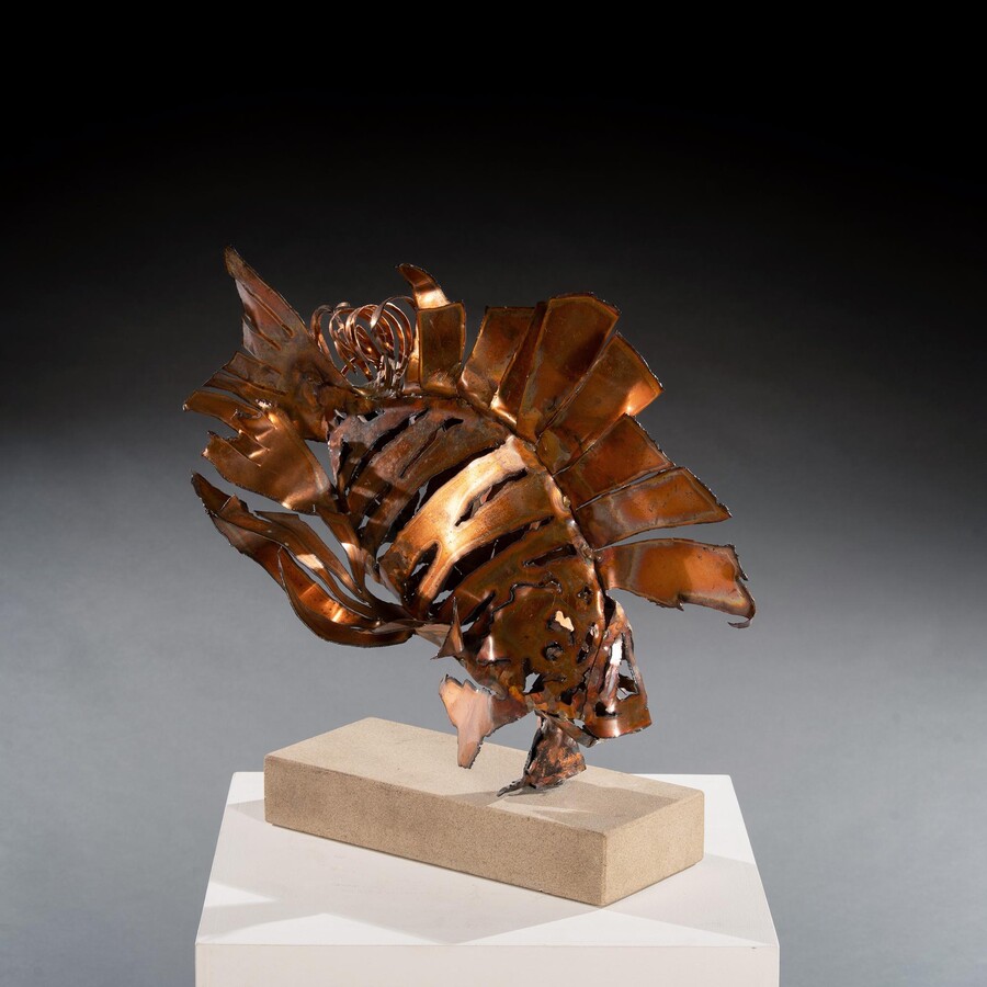 Contemporary Modern Art Copper Lionfish Sculpture by Tony Evans