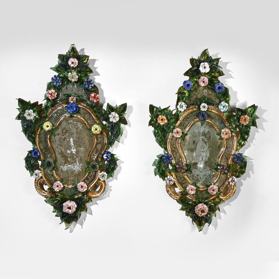 Rare Pair of 18th Century Venetian Murano Glass Mirrors 