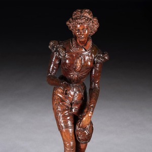 A Fine and Imposing Pair of Large-Scale Carved Walnut Venetian Figures in Elaborate Costume by Valentino Besarel (1829-1902)