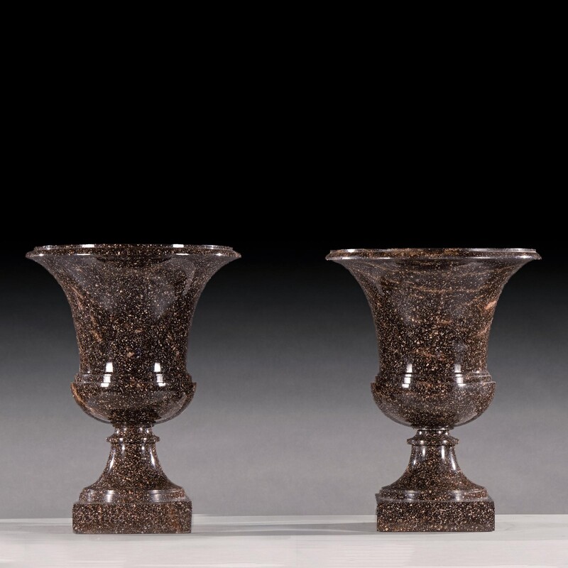 Grand Pair of Early 19th Century Swedish Blyberg Porphyry Campana Urns,