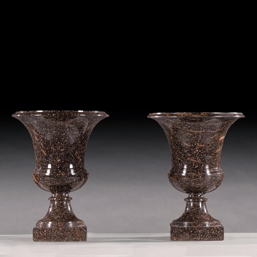 Grand Pair of Early 19th Century Swedish Blyberg Porphyry Campana Urns,